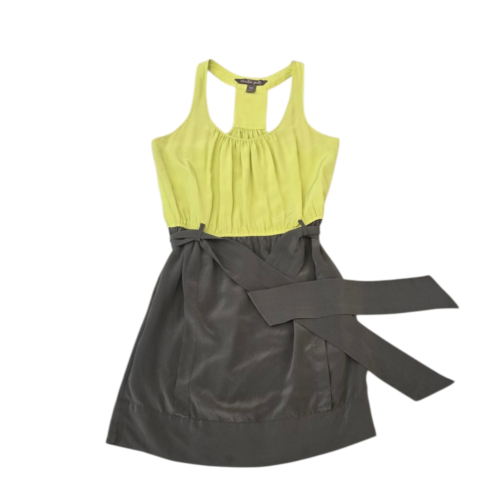 Charlie Jade 100% Silk Lime Green and Gray Dress Small